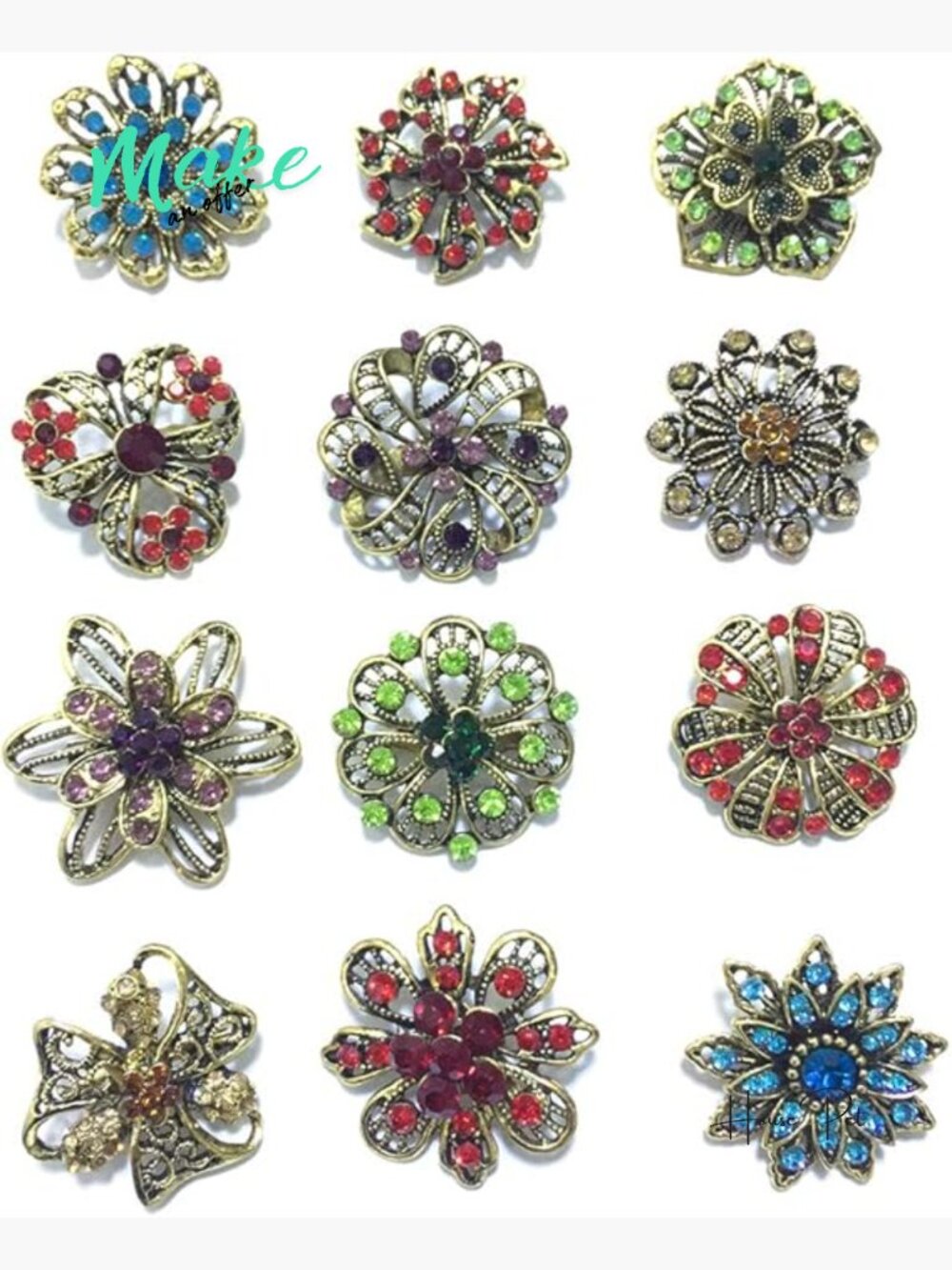 12pcs Lot Vintage Gold Plated Crystal Brooch Pins for Wedding Bouquet